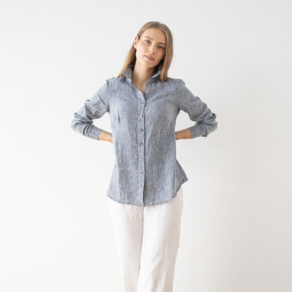 Srajca 100% lan Ernesto NAVY MELANGE M,L