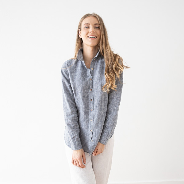 Srajca 100% lan Ernesto NAVY MELANGE M,L