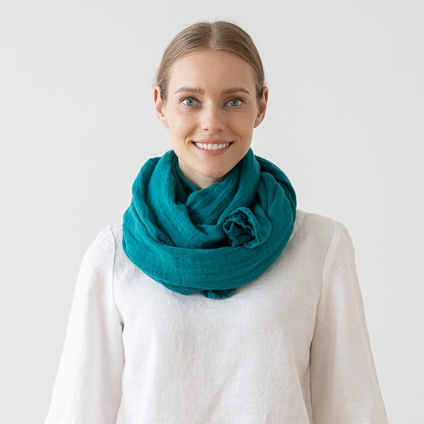 Šal iz 100% lana teal