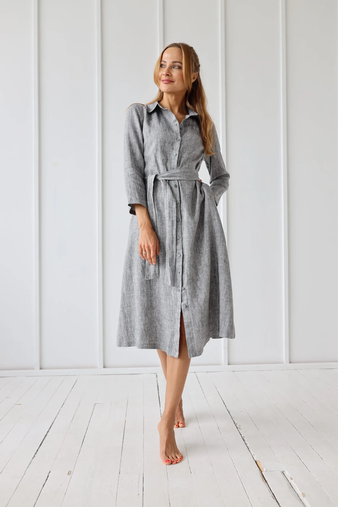 Srajčna obleka 1260 100% lan Srajčna obleka 1260 100% lan