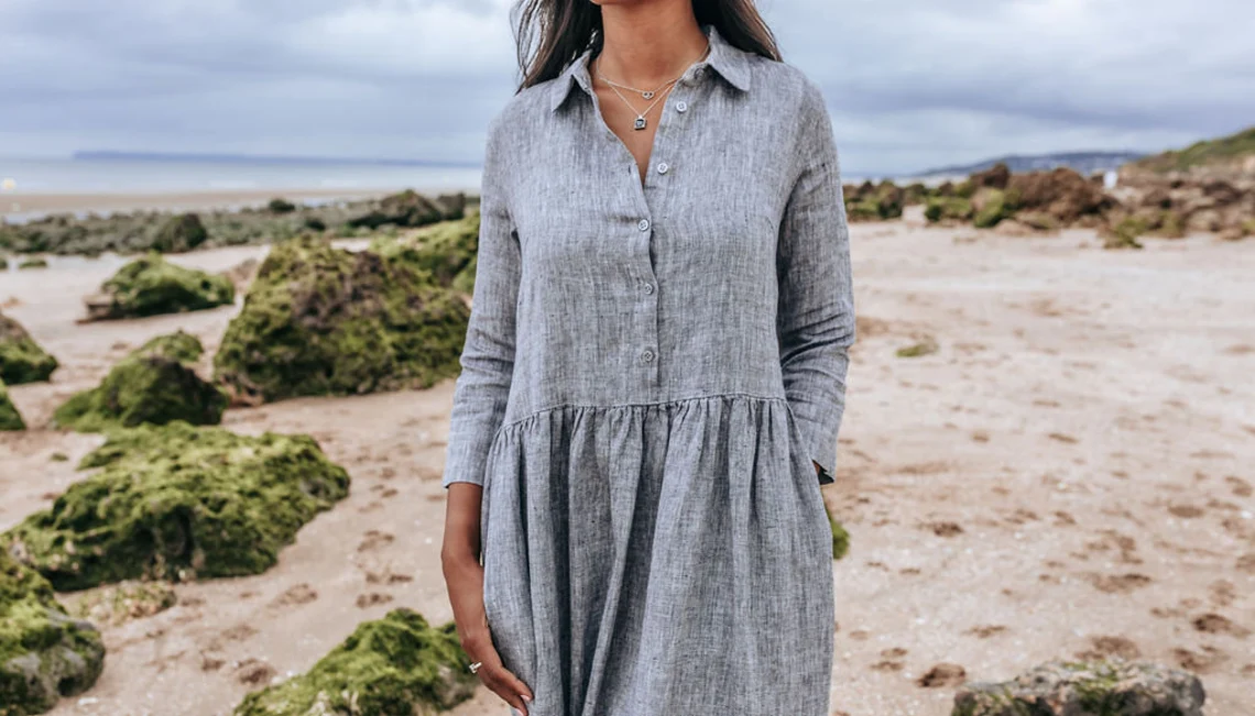 Dolga obleka 1245 100% lan