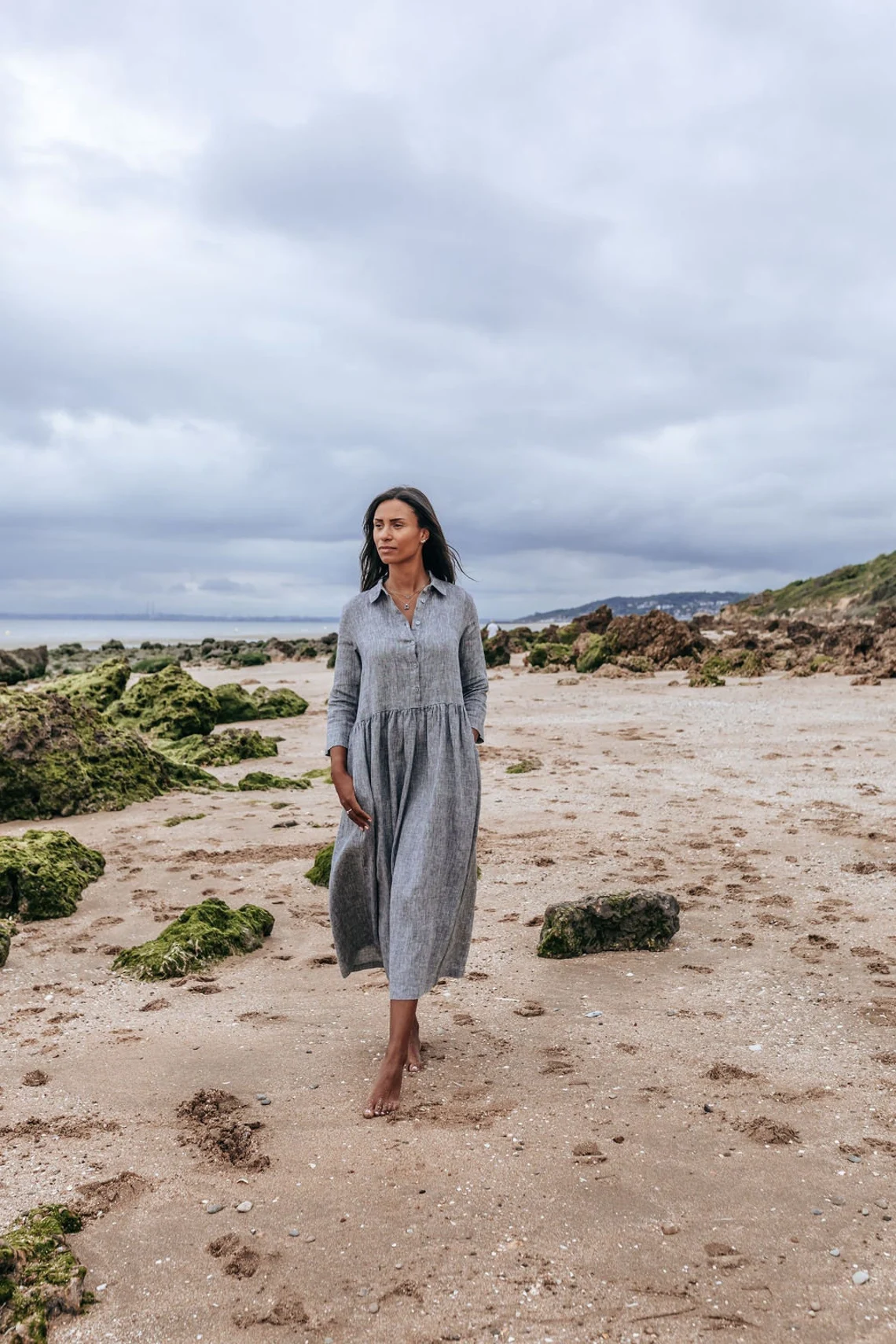 Dolga obleka 1245 100% lan