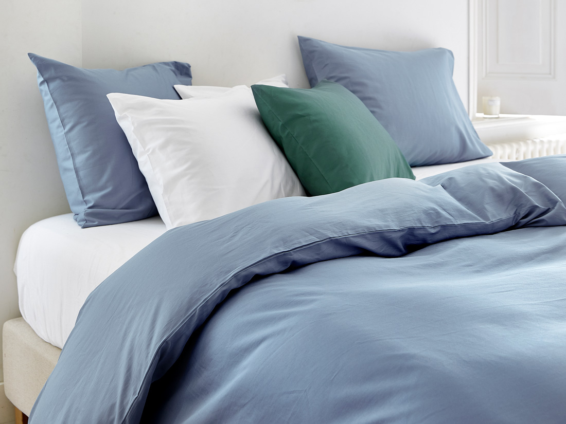 Posteljnina ekološki bombaž saten FADED BLUE več dimenzij