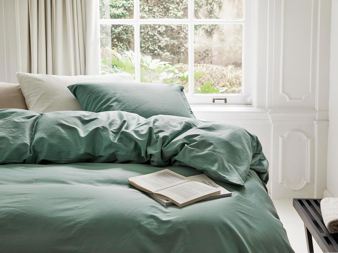 Posteljnina ekološki bombaž saten SEA GREEN več dimenzij