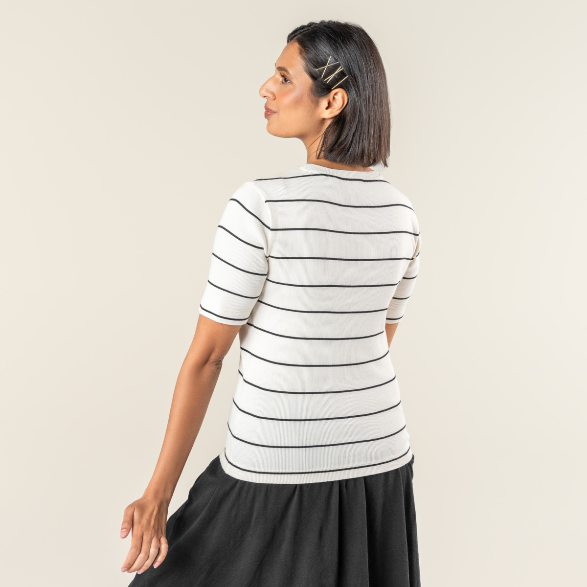 Ženska majica KR iz 100% eko bombaža črte ČRNA S,M