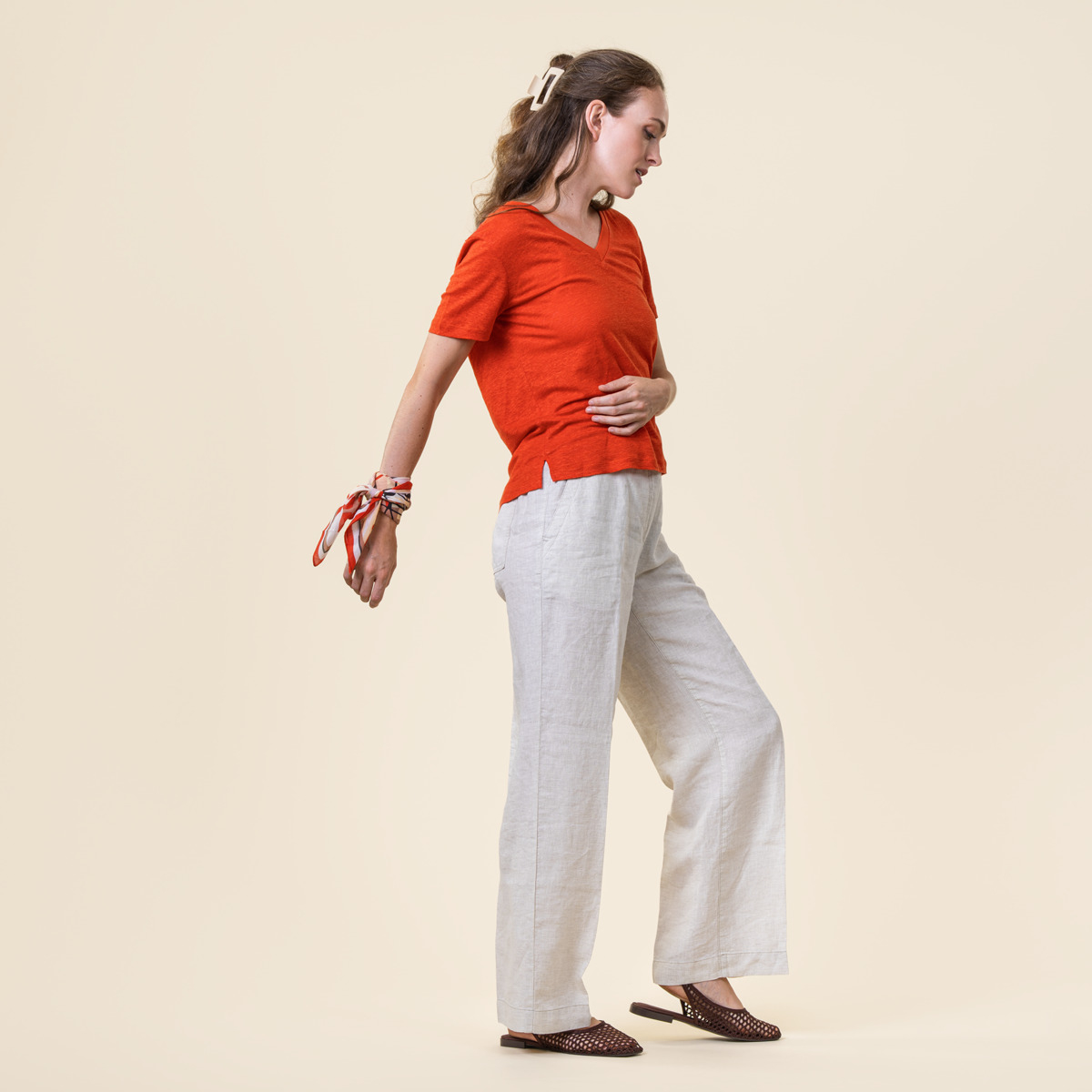 Ženski TS KR 100% lan ORANŽNO RDEČA