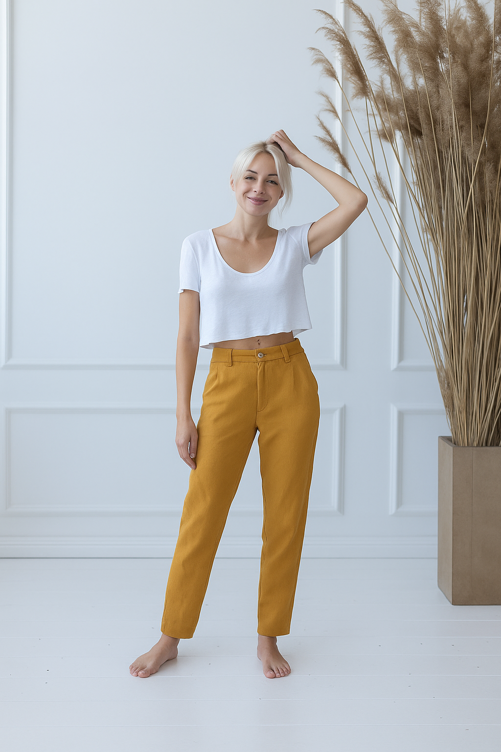 Ženske hlače 1383 100% lan, HONEY M