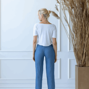 Ženske hlače 1383 100% lan, DENIM MELANGE L