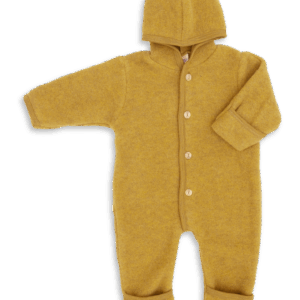 Otroški pajac s kapuco saffron - flis 100% volna od 50-92 Otroški pajac s kapuco saffron - flis 100% volna od 50-92