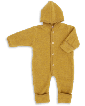 Otroški pajac s kapuco saffron - flis 100% volna od 50-92 Otroški pajac s kapuco saffron - flis 100% volna od 50-92