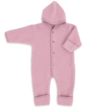 Otroški pajac s kapuco rosa - flis 100% volna od 50-92 Otroški pajac s kapuco rosa - flis 100% volna od 50-92