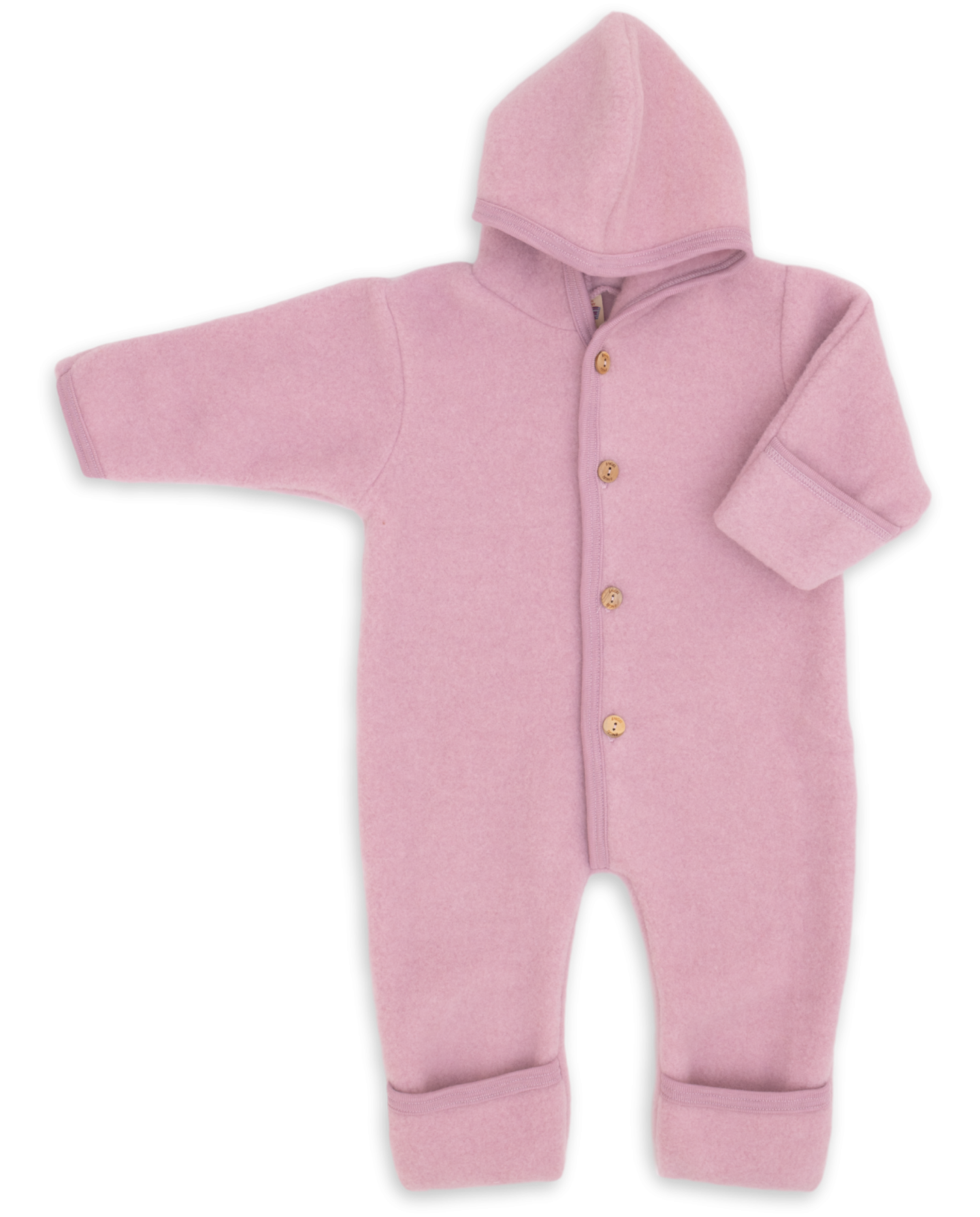 Otroški pajac s kapuco rosa - flis 100% volna od 50-92 Otroški pajac s kapuco rosa - flis 100% volna od 50-92