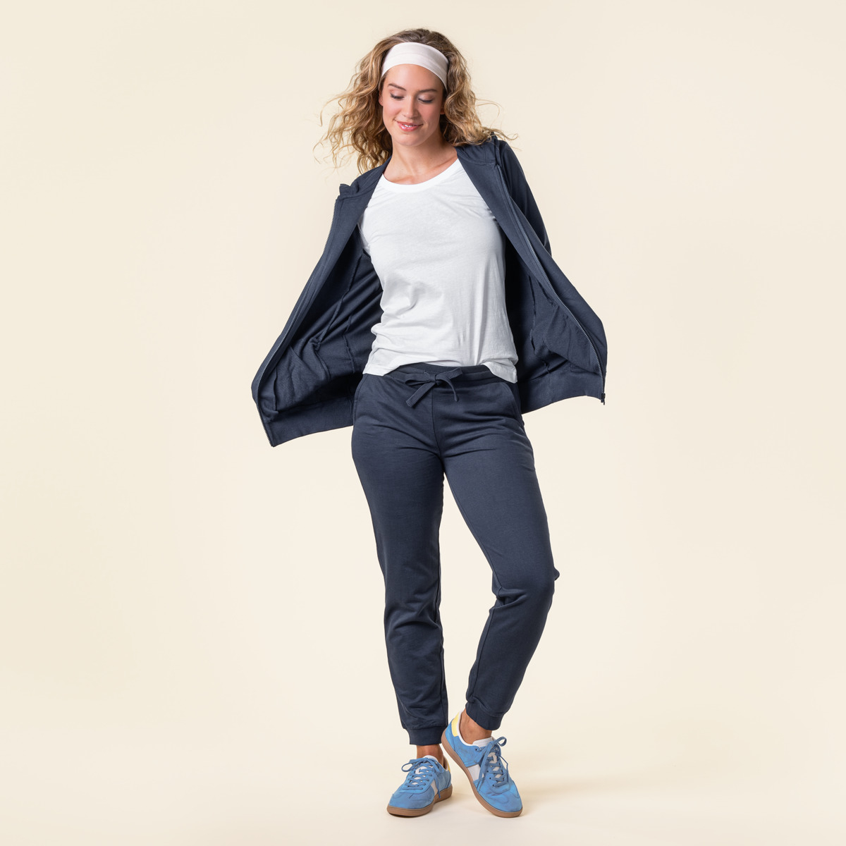 Ženski spodnji del trenirke iz 100% eko bombaža moder