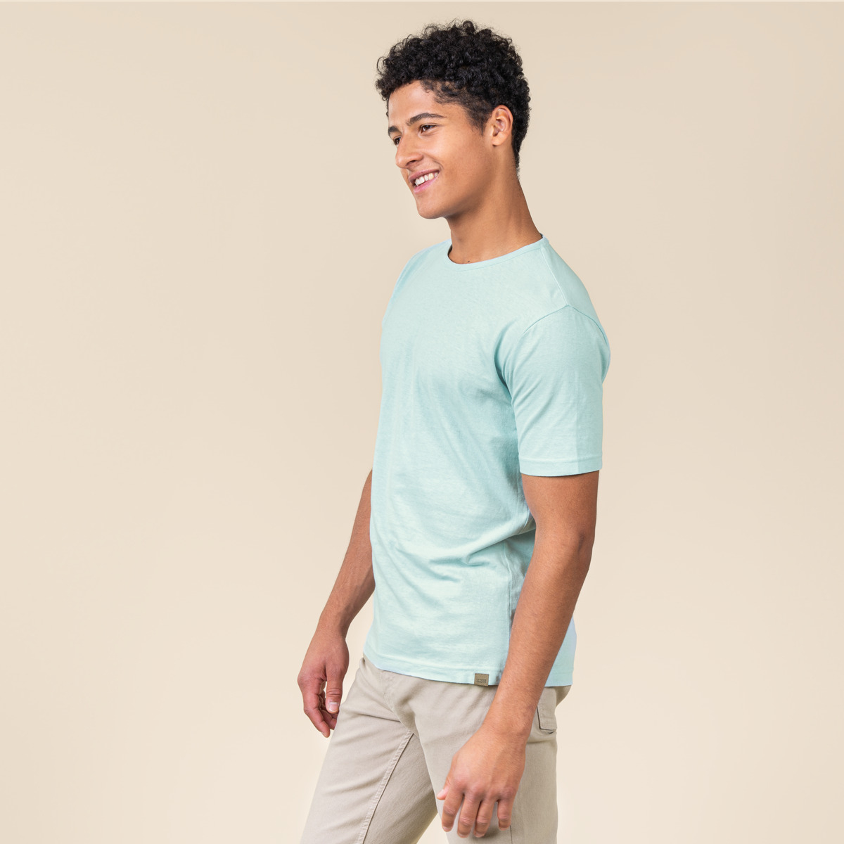 Moška majica KR eko bombaž, lan TURKIZNA črtasta S,M,L,XL