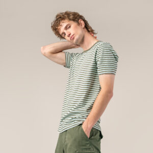 Moška majica KR eko bombaž, lan ZELENA črtasta M