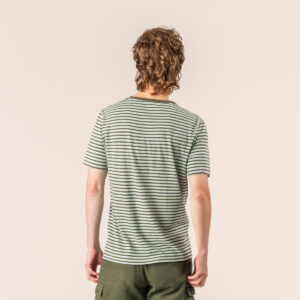 Moška majica KR eko bombaž, lan ZELENA črtasta M