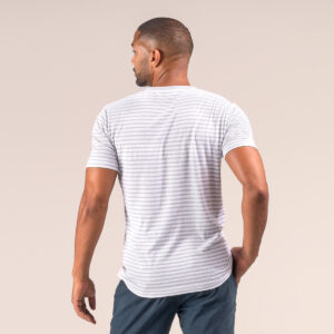 Moška majica KR eko bombaž, lan BELA črtasta L Moška majica KR eko bombaž, lan BELA črtasta L