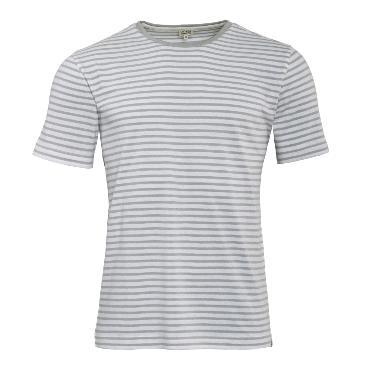 Moška majica KR eko bombaž, lan BELA črtasta L Moška majica KR eko bombaž, lan BELA črtasta L