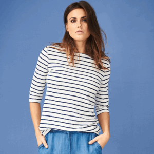 Ženska majica 3/4 rokavi iz 100% eko bombaža MODRA črte S,M,XL