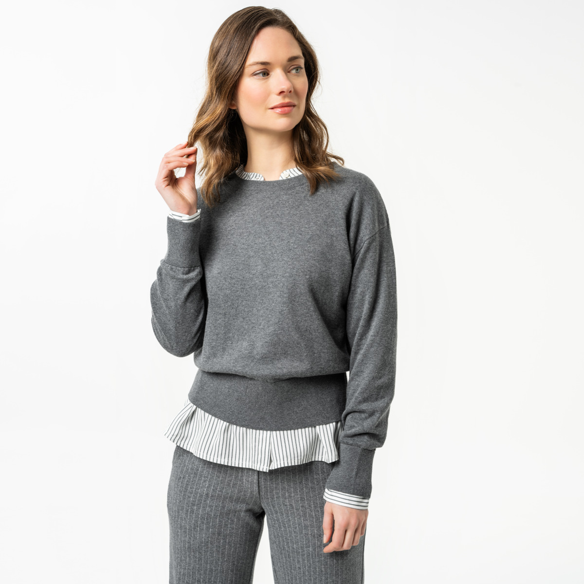 Ženski pulover Undine 80% eko bombaž, 20% volna, SIV Ženski pulover Undine 80% eko bombaž, 20% volna, SIV