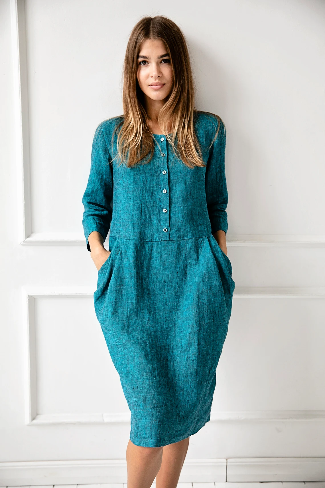 Obleka 3-4 rokav 1230, 100% lan