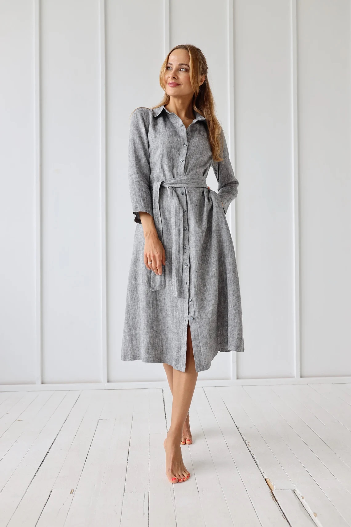 Obleka 1260, 100% lan, grey melange M