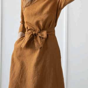 Obleka 3/4 rokav s pasom 1252, 100% lan Obleka 3/4 rokav s pasom 1252, 100% lan