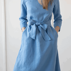 Obleka 3/4 rokav s pasom 1252, 100% lan