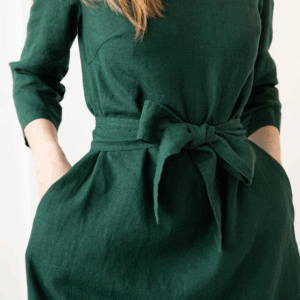 Obleka 3/4 rokav s pasom 1252, 100% lan