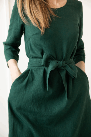 Obleka 3/4 rokav s pasom 1252, 100% lan