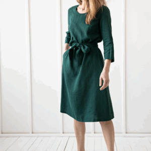 Obleka 3/4 rokav s pasom 1252, 100% lan