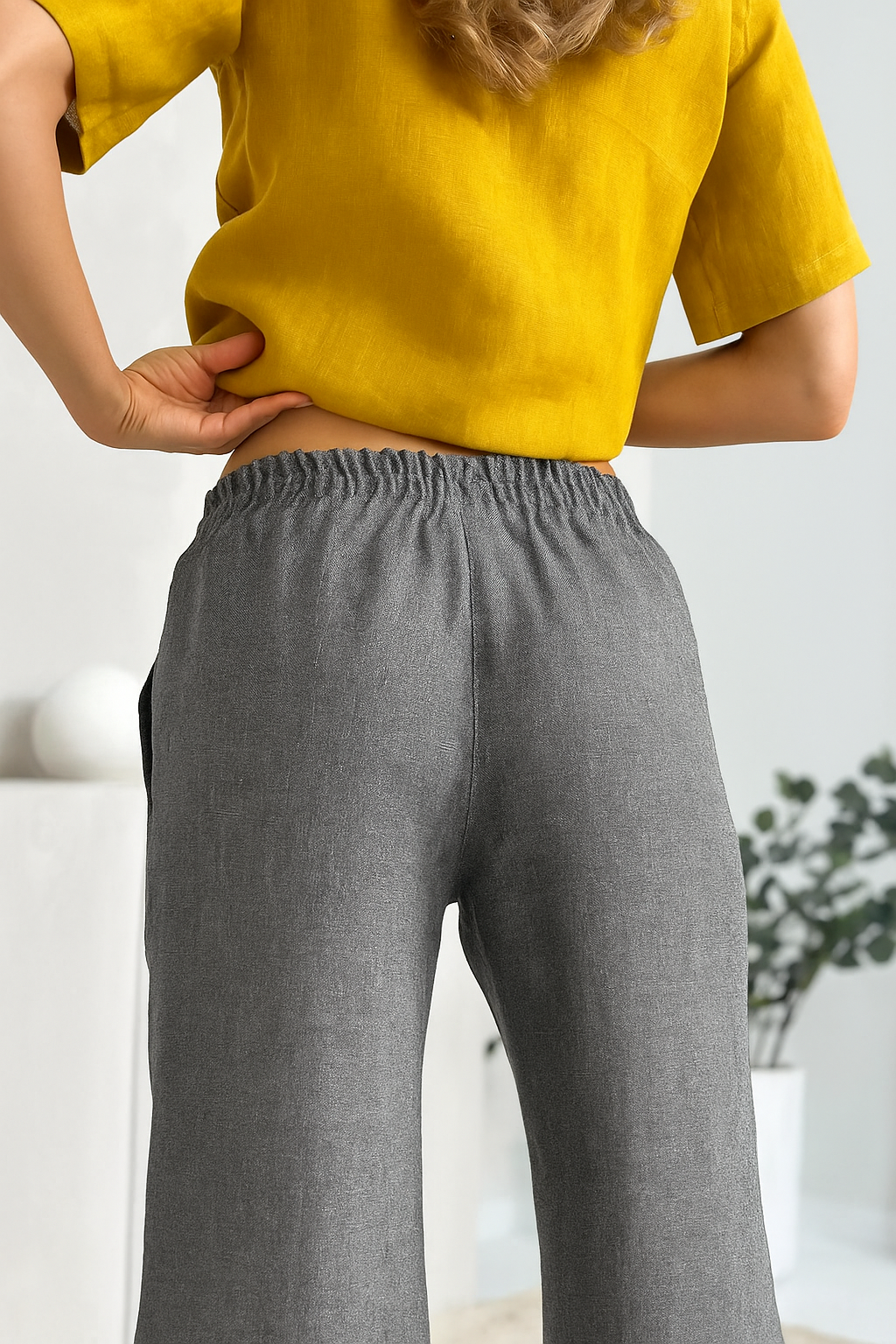 Ženske hlače 1317 100% lan, GREY MELANGE L