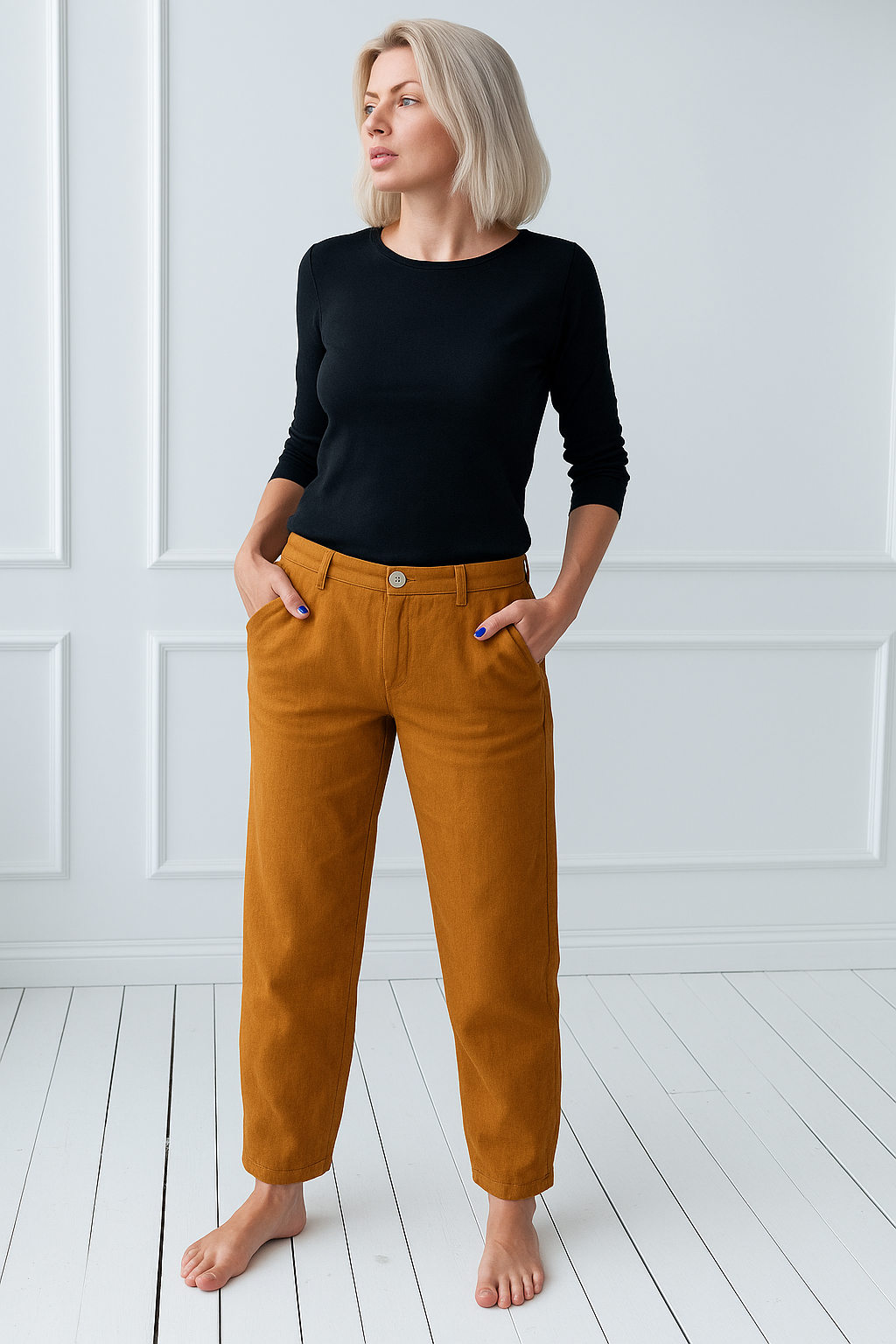 Ženske hlače 1383 100% lan, HONEY M