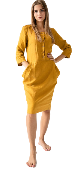 Obleka 1230, 100% lan, mustard XS