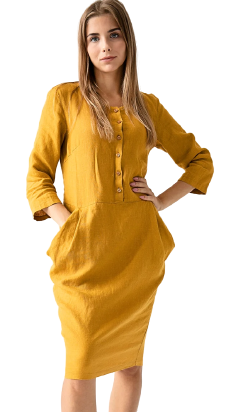 Obleka 1230, 100% lan, mustard XS 