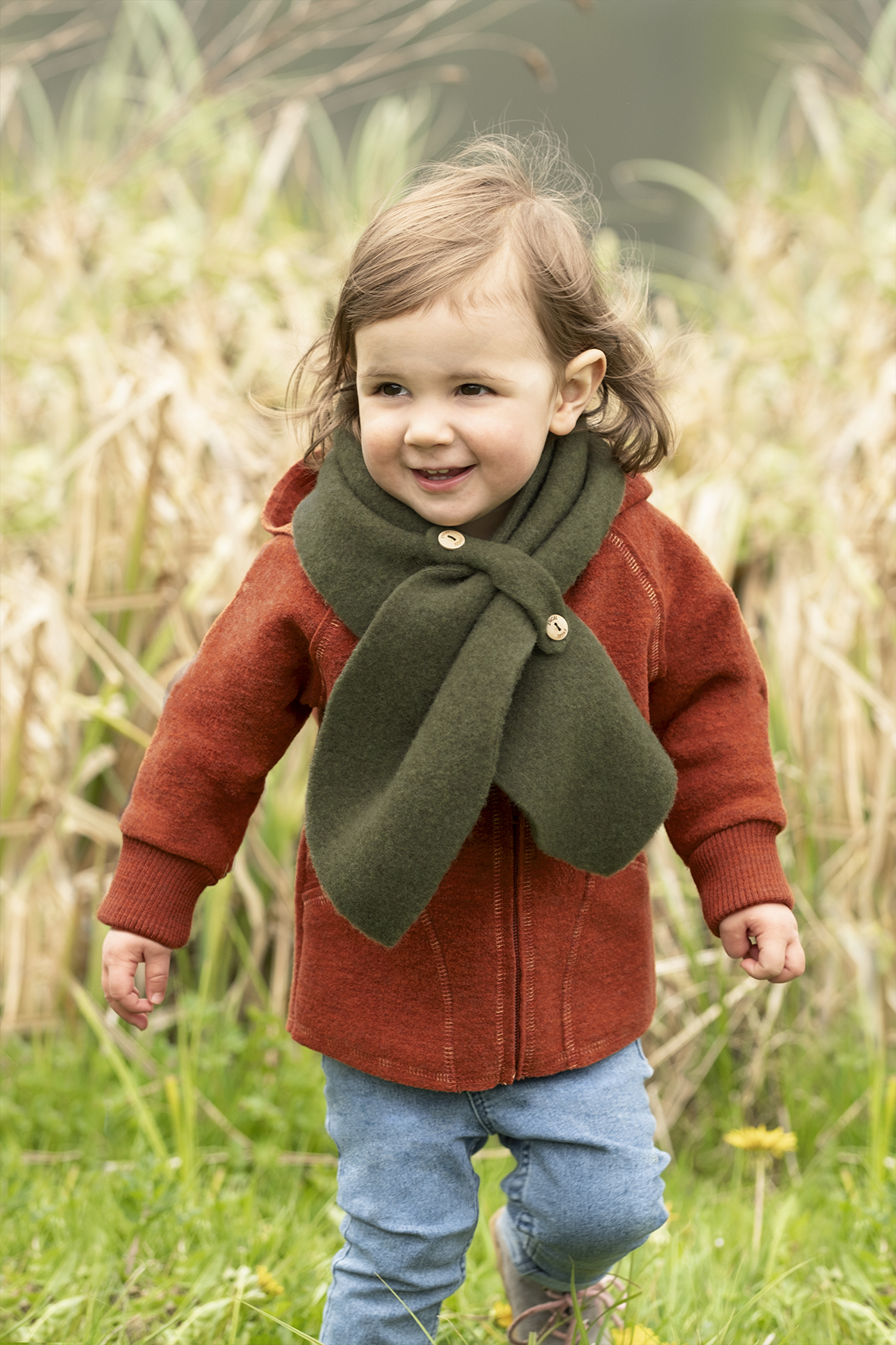 Otroški šal zelen- flis 100% volna unisize