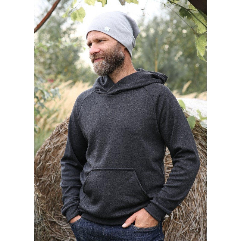 Moški pulover s kapuco iz 100% merino volne, siv