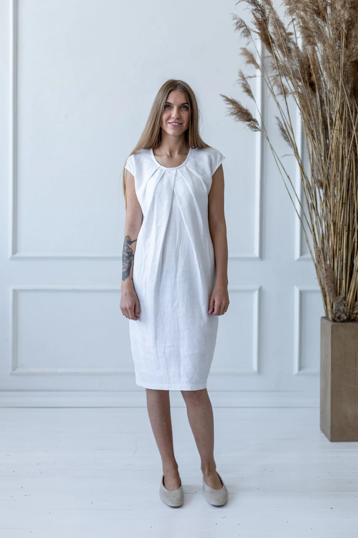 Obleka ženska 1277 100% lan, BELA M