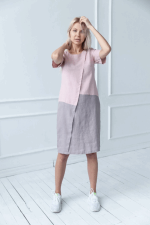 Obleka 1235 100% lan, PINK/LAVENDER S