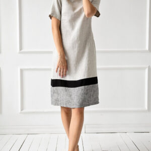 Obleka ženska 1223 100% lan, BEIGE GREY L Obleka ženska 1223 100% lan, BEIGE GREY L