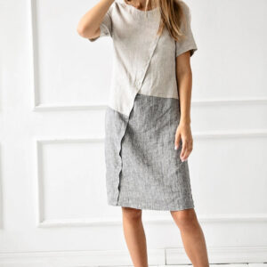 Obleka 1235 100% lan, BEIGE/GREY M Obleka 1235 100% lan, BEIGE/GREY M