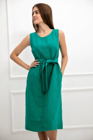 Obleka ženska 1287 100% lan, ZELENA M