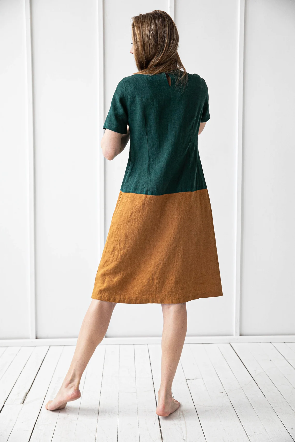 Obleka 1235 100% lan, GREEN/HONEY M Obleka 1235 100% lan, GREEN/HONEY M