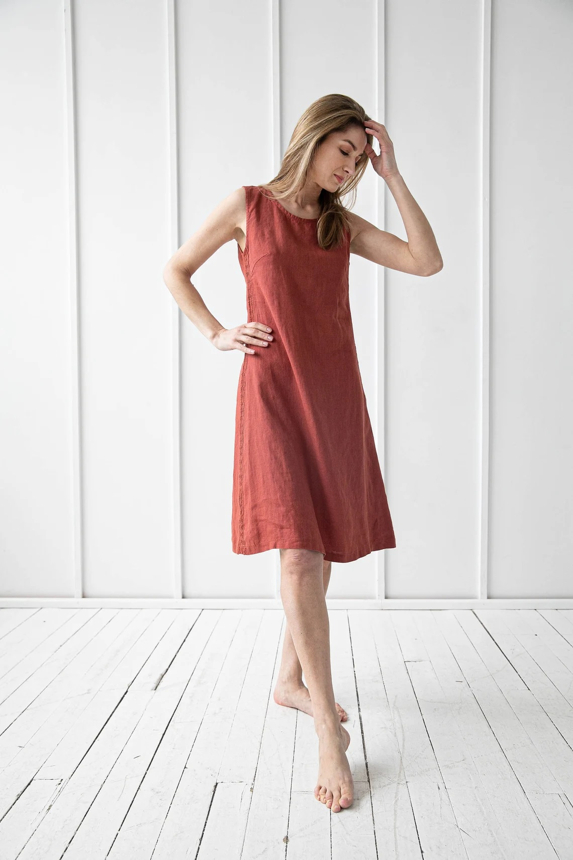 Obleka ženska 1243 100% lan, več barv in velikosti