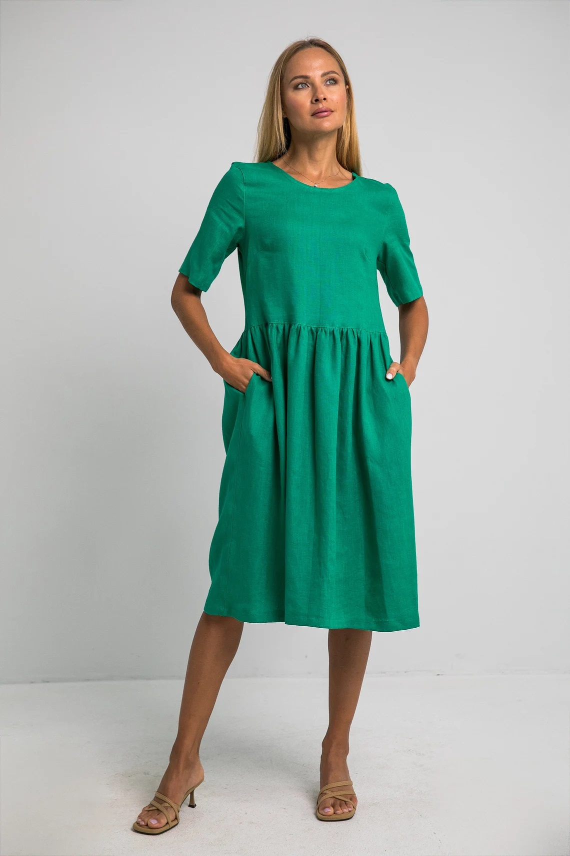 Obleka ženska 1228 100% lan, več barv in velikosti