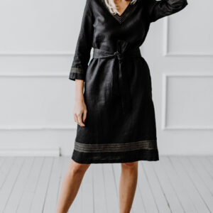 Obleka ženska 1284 100% lan, ČRNA L Obleka ženska 1284 100% lan, ČRNA L