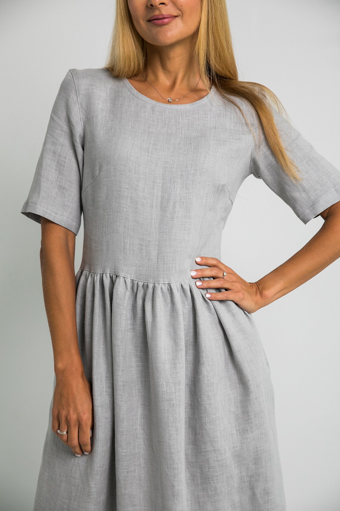 Obleka 1228, 100% lan, SIVA L Obleka 1228, 100% lan, SIVA L