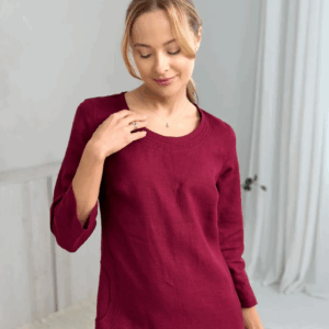 Obleka 1249, 100% lan, temno rdeča, S,M