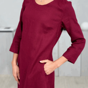 Obleka 1249, 100% lan, temno rdeča, S,M