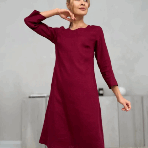 Obleka 1249, 100% lan, temno rdeča, S,M